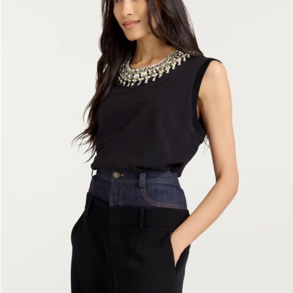 Cinq a Sept Brielle Black Top with Crystal Embellishments